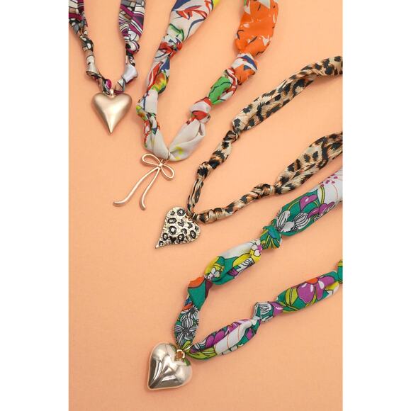 Leopard Knotted Scarf Necklace with Leopard Heart Charm - Picture 6 of 6